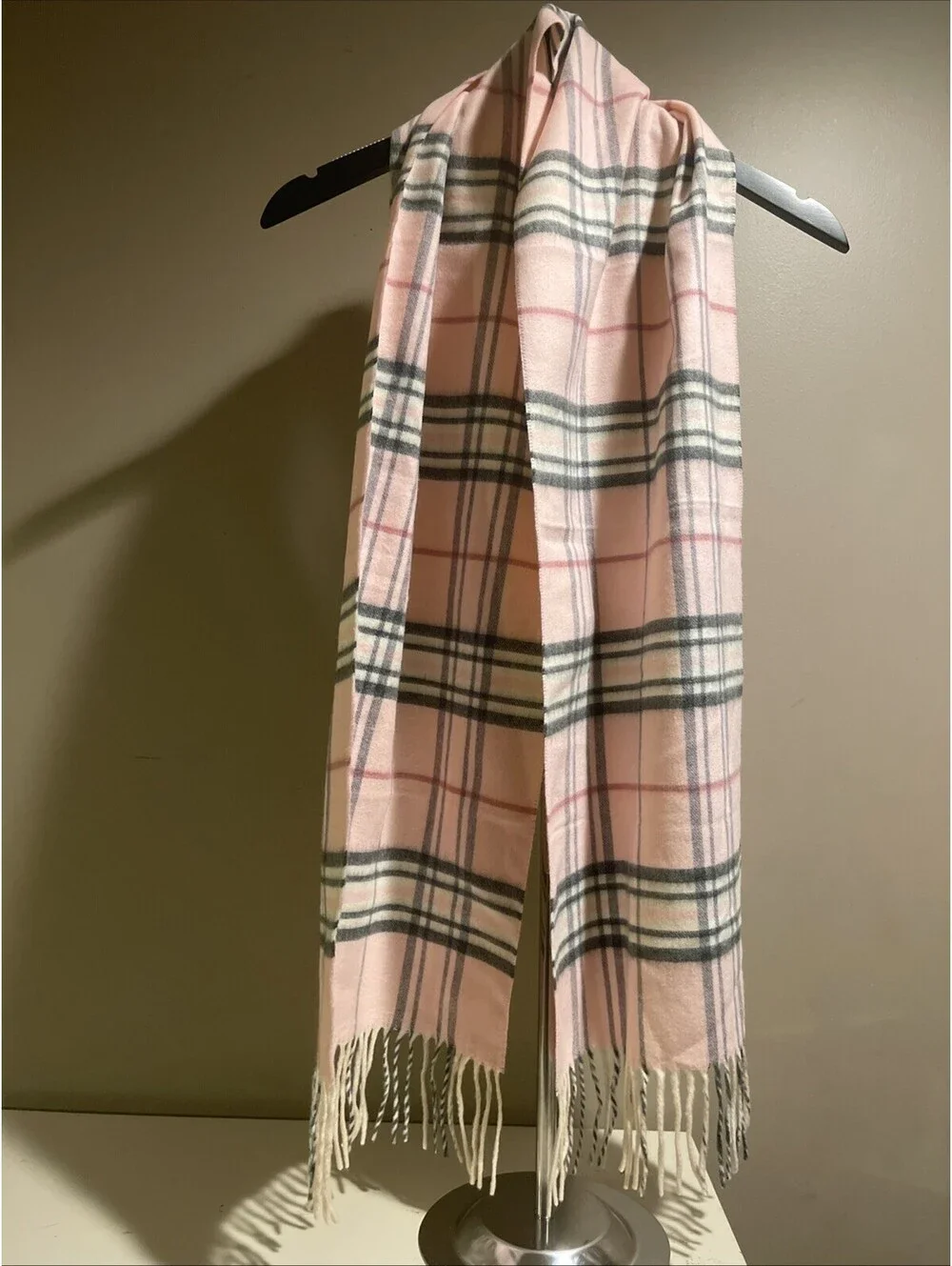 V Fraas Cashmink Scarf Womens Pink Plaid Fringed Made In Germany Very Soft